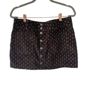 Free People Black Print Corduroy Mini Skirt Size 29 Boho Preppy